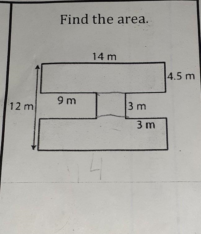 Find the area. 14 m 4.5 m 4.5 m 9m 12 m 3 m 3 m plzzz help meeee​-example-1