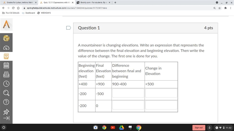 PLEASE HELP A mountaineer is changing elevations. Write an expression that represents-example-1