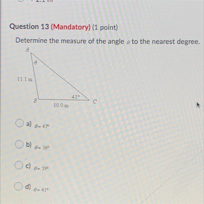 Determine the measure of the angle theta to the nearest degree-example-1