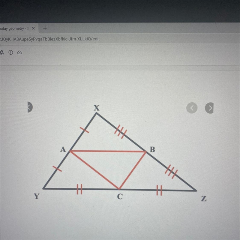 If the perimeter of Triangle XYZ is 56 cm, what is the perimeter of Triangle ABC?-example-1