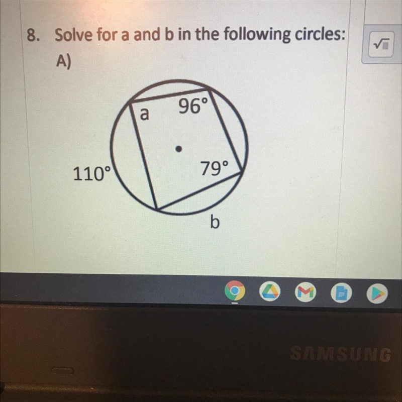 Solve for a and b in the following circles: A)-example-1