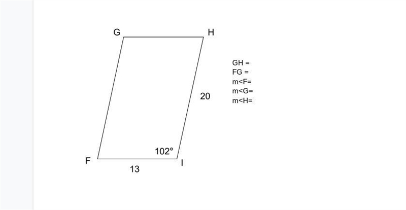 Each quadrilateral below is a parallelogram. Find the missing measures-example-1