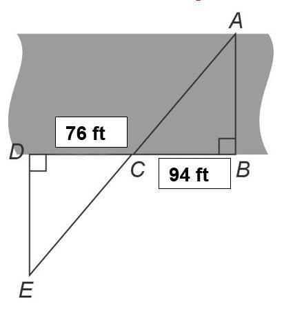 Taylor Swift wants to find the distance, AB, across a river. She starts at point B-example-1