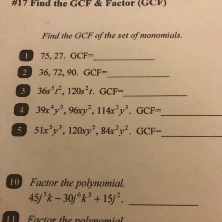 (Find the GCF of the set of monomials) and if you can help with the other four that-example-1