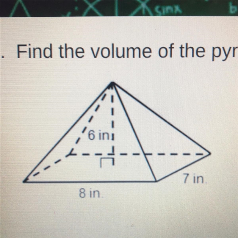 1. Find the volume of the pyramid below. in-example-1