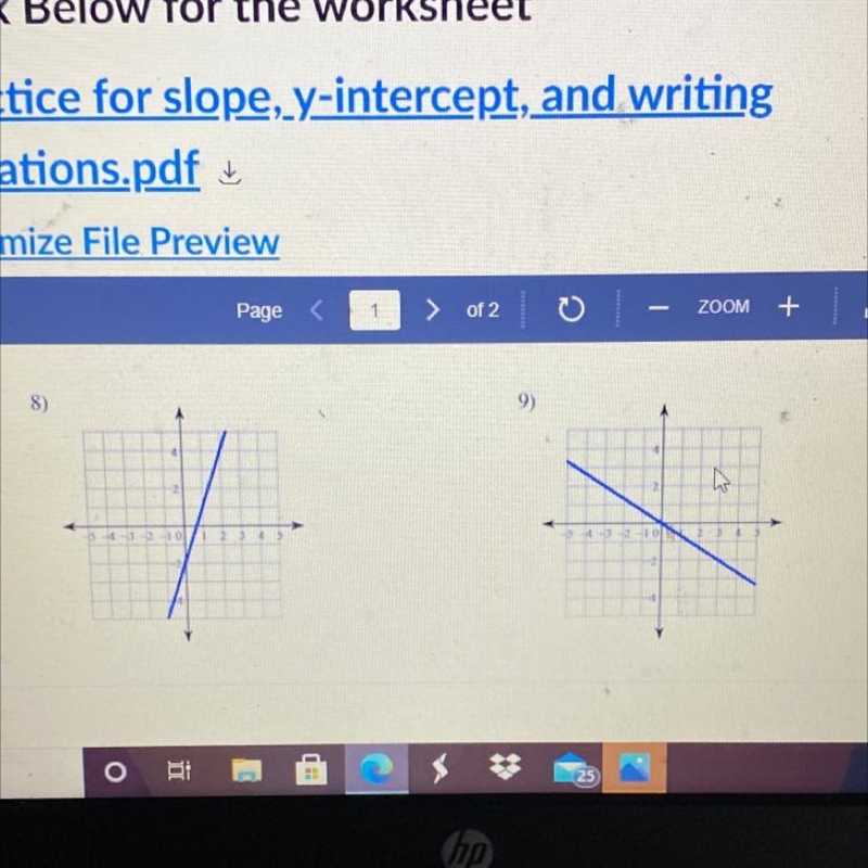 Find the slope and y- intercept of each line. Write the equation of the line.-example-1