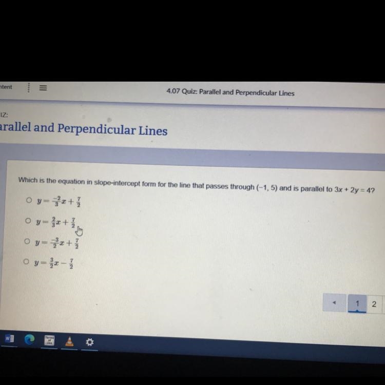 Which is the equation in slope-intercept form for the line that passes through (-1,5) and-example-1