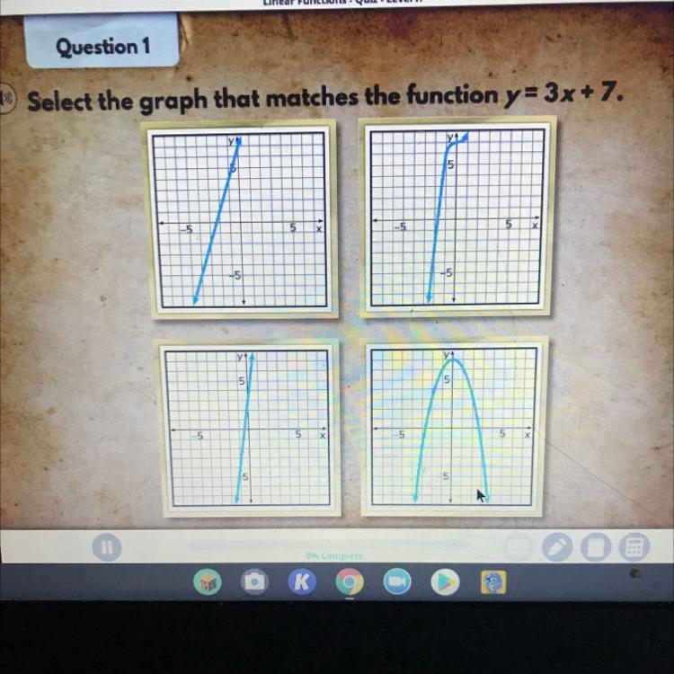 Select the graph that matches the function y = 3x + 7. y+ 5 5 9 -5 5 -5 5 y 5 5 5 5 х-example-1