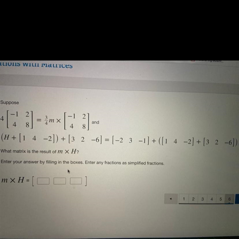 PLEASE HELP!!!! ASAP!!!!! What matrix is the result of m x h? Fill in the boxes. Enter-example-1