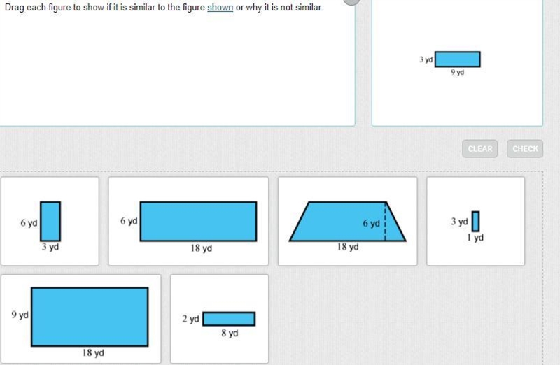 Drag each figure to show if it is similar to the figure shown or why it is not similar-example-1