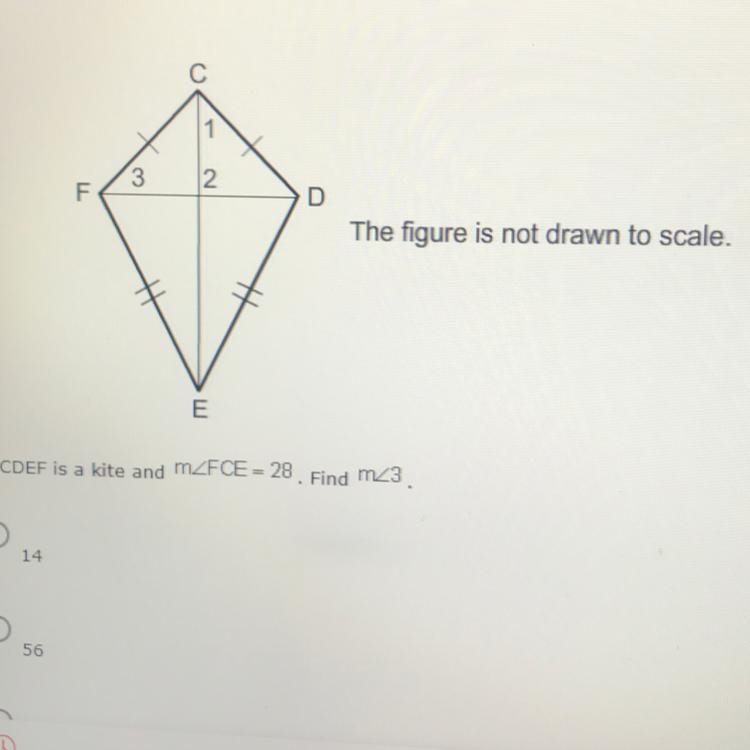 CDEF is kite and m A. 14 B. 56 C. 28 D. 62-example-1