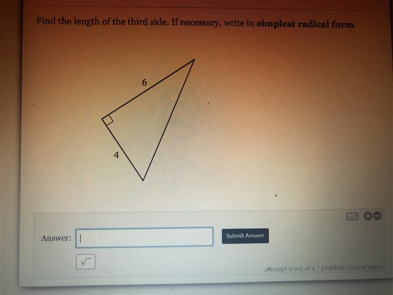 Find the length of the third side. If necessary, write in simplest radical form-example-1