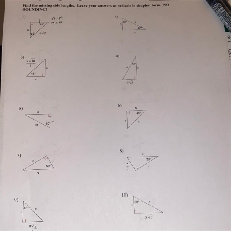 Special right triangles 45-45-90 & 30-60-90 formula!! finding missing side lengths-example-1