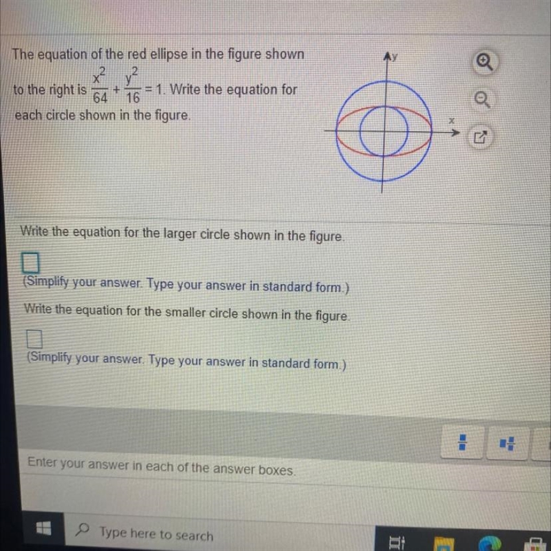 Write the equation for the larger circle shown in the figure. Write the equation for-example-1