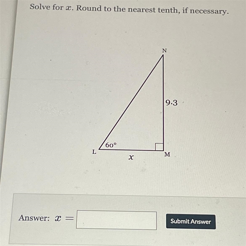 Solve for x. Round to the nearest tenth, if necessary. PLEASE HELP!-example-1