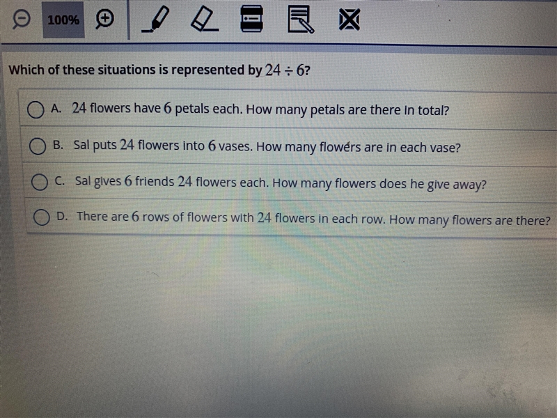 Which of these situations is represented by 24 divided by 6-example-1