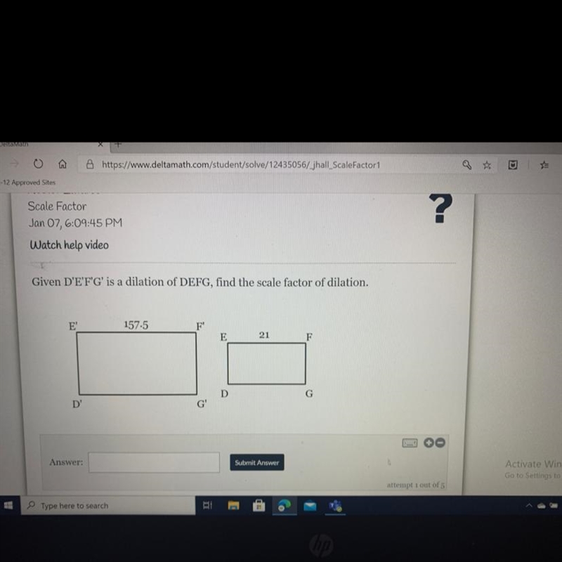 Given D'E'F'G' is a dilation of DEFG, find the scale factor of dilation.-example-1