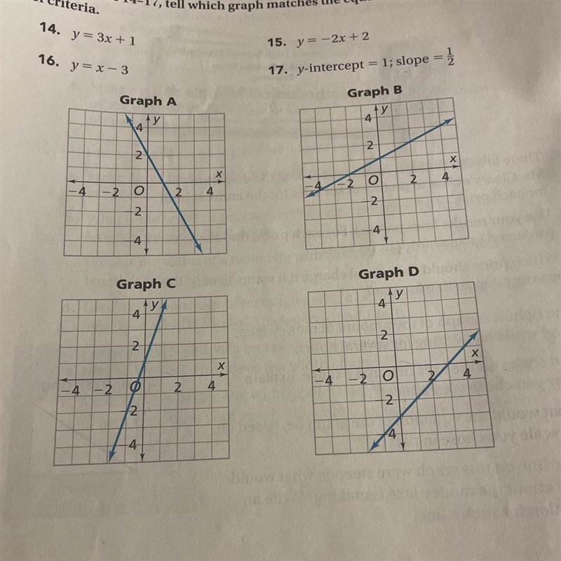 What graph represents number 17? (y - in; tercept = 1; t=1;slope= 1 2)-example-1