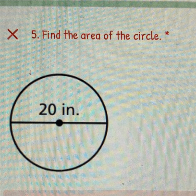 Find the area of the circle. 20 inches-example-1