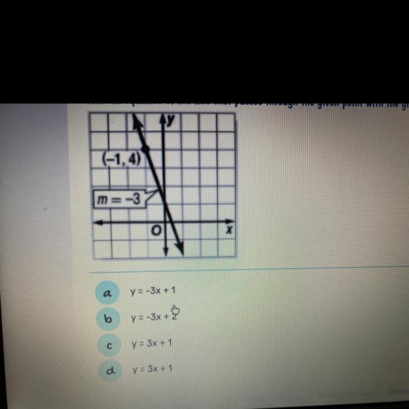 Write an equation of the line that passes through the given point with the given slope-example-1