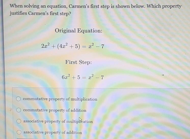 PLEASE I NEED HELP QUICK PLEASE When solving an equation, Carmen's first step is shown-example-1