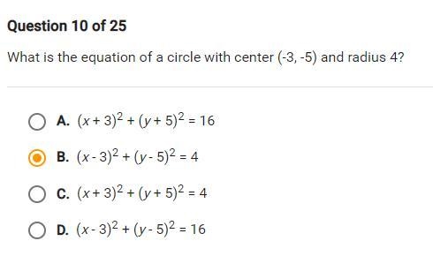 What is the equation of a circle with center (-3, -5) and radius 4?-example-1