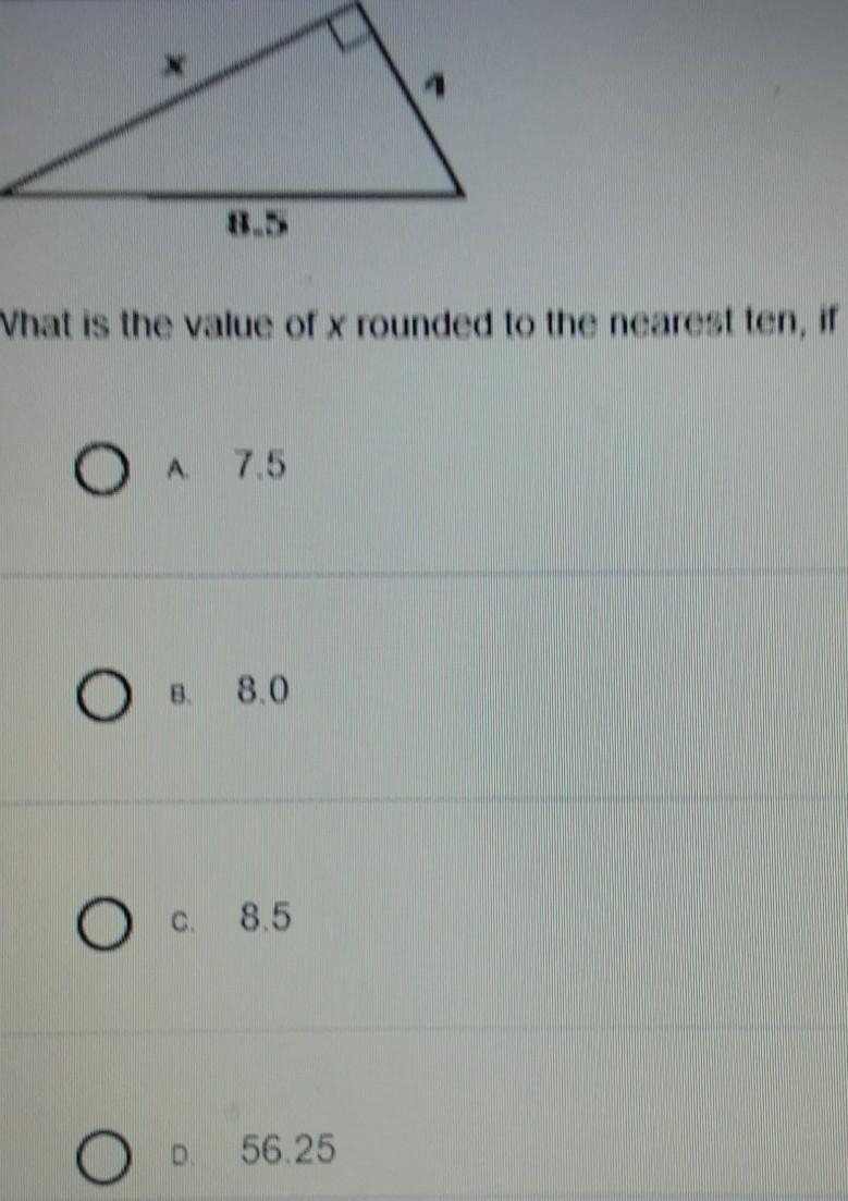 A right triangle is shown below . what is the value of x rounded to the nearest 10 if-example-1