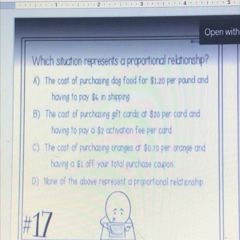 Whch stuction represents a proportional relationshp? A) The cost of purchasing dog-example-1