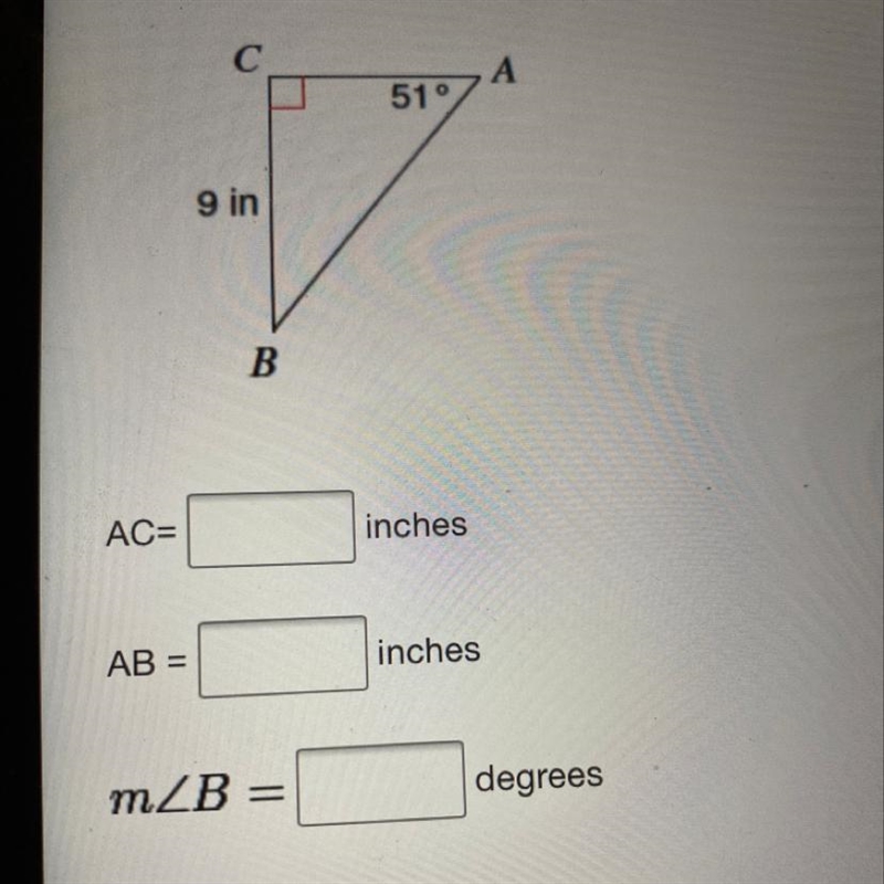 Solve the right triangle. Round your answers to the nearest tenth place.-example-1