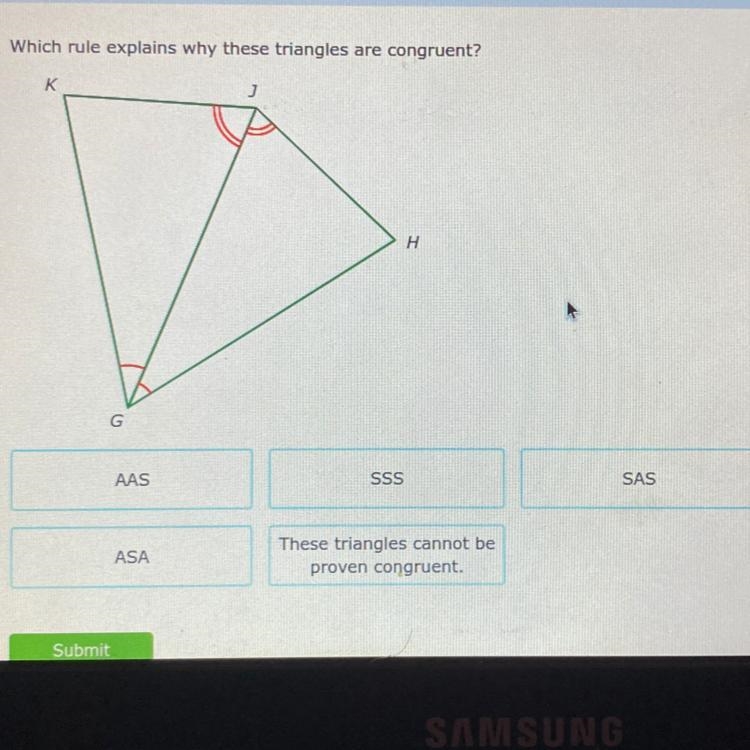 Which rule explains why these triangles are congruent?-example-1