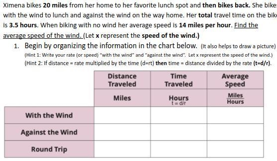 2. Use the total time traveled column to write an equation. 3. Solve the equation-example-1