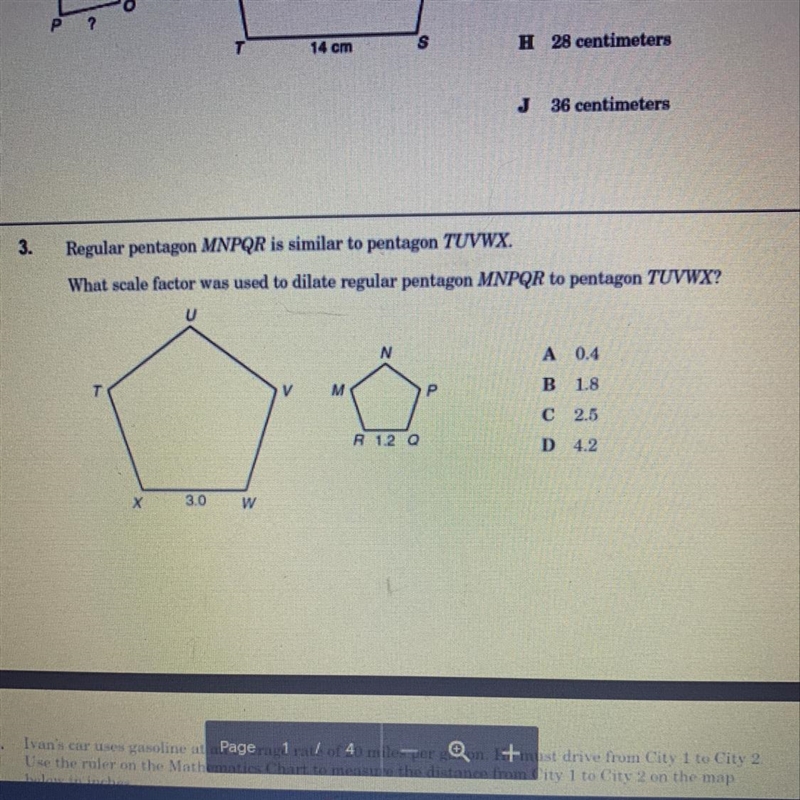 Regular pentagon MNQR similar to pentagon TUVWX. What scale factor was used dilate-example-1