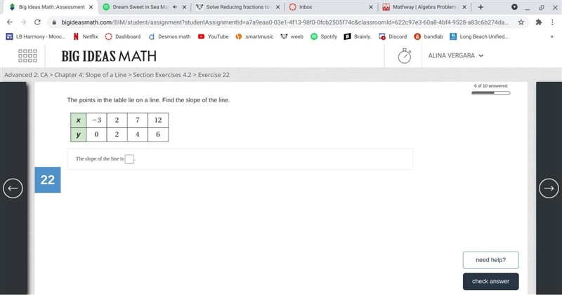 The points in the table lie on a line. Find the slope of the line. helppp pls and-example-1