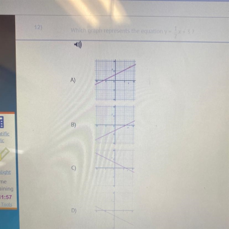 Which graph represents the equation y = 1/2x+3?-example-1