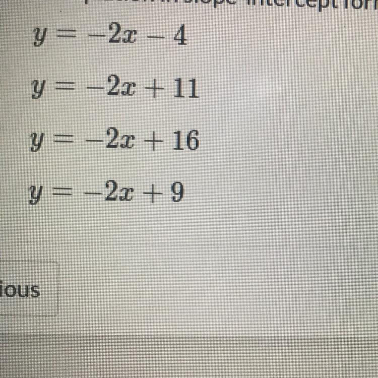 Write an equation in slope-intercept form for a line with a slope of -2 that goes-example-1