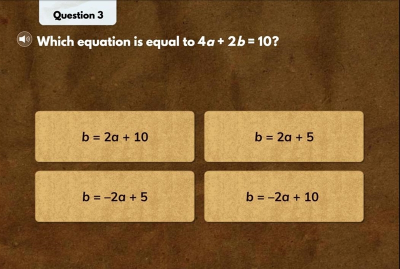 Which equation is equal to 4a + 2b = 10?-example-1