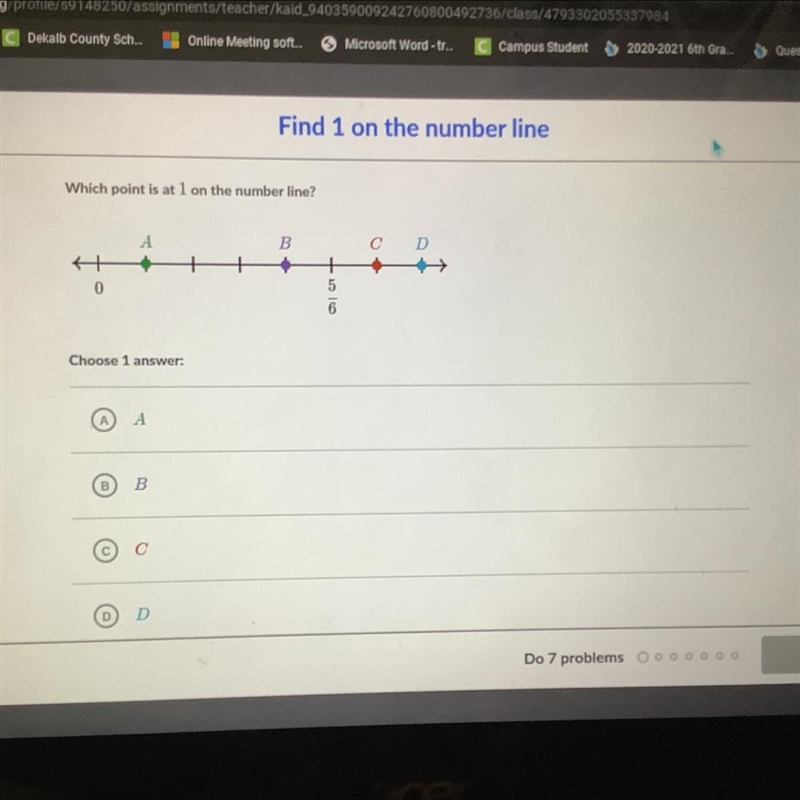 Which point is at 1 on the number line?-example-1