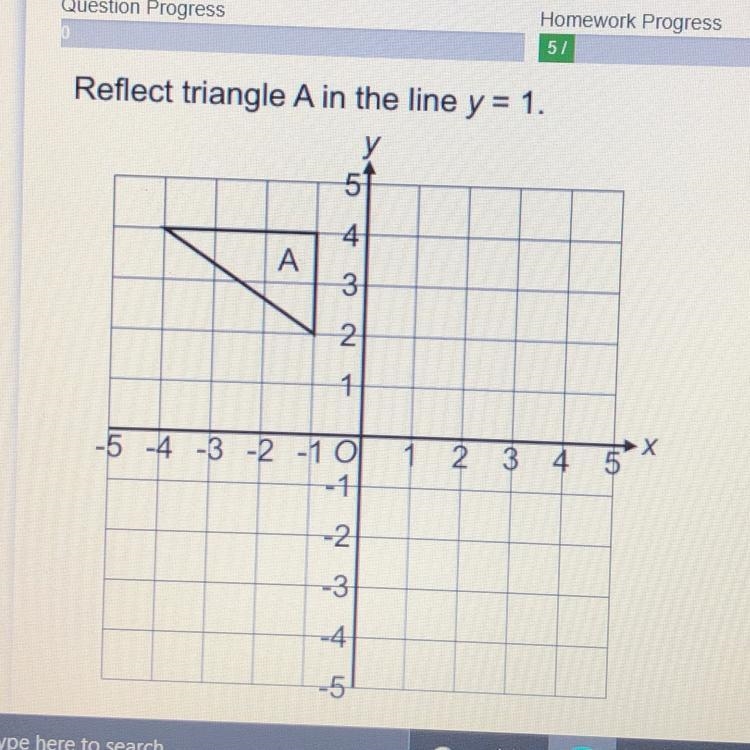 Reflect triangle A in the line y = 1. 5 A 4 3 2 1 -5 -4 -3 -2 -1 0 x 1 2 3 4 5 -2 4 5-example-1