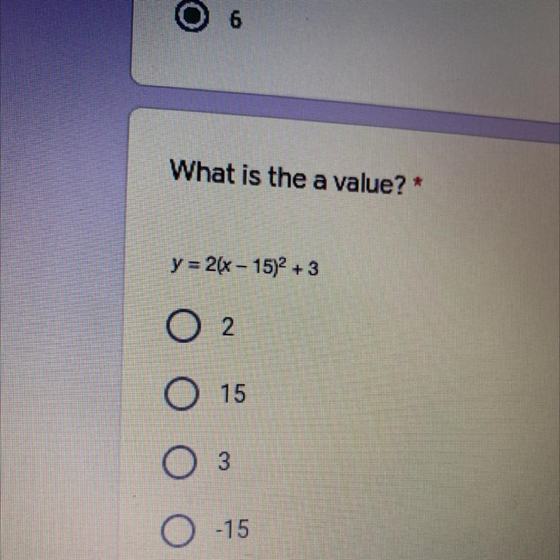 What is thе a value? * у= 2х – 15)? + 3 а 2 o15 о З o-15-example-1