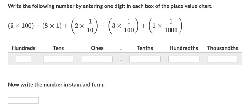 Write the following number by entering one digit in each box of the place value chart-example-1