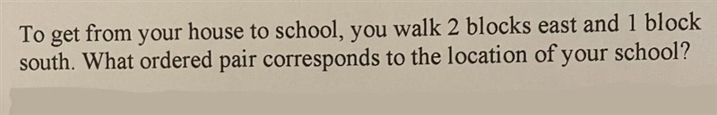 To get from your house to school, you walk 2 blocks east and 1 block south. What ordered-example-1
