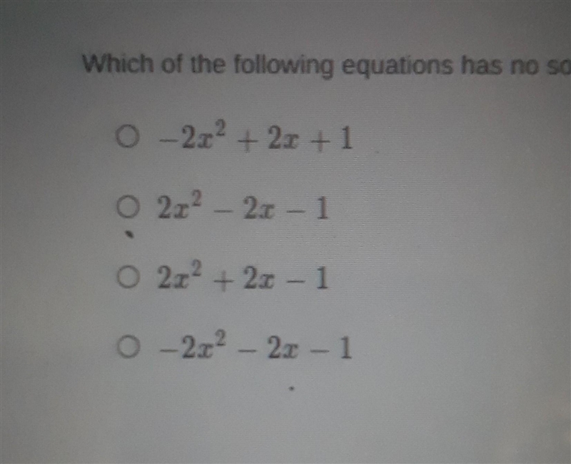 Which of the following equations has no solution? ​-example-1