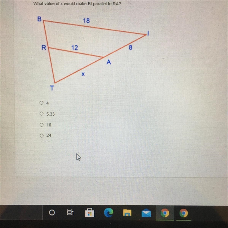 What value of x would make Bl parallel to RA?-example-1