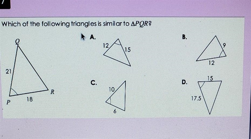 Which the of triangles is similar to PQR​-example-1