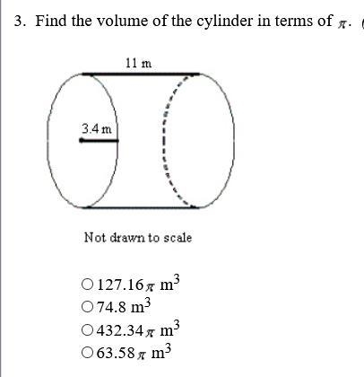 Find the volume of the clinder in the terms of π-example-1