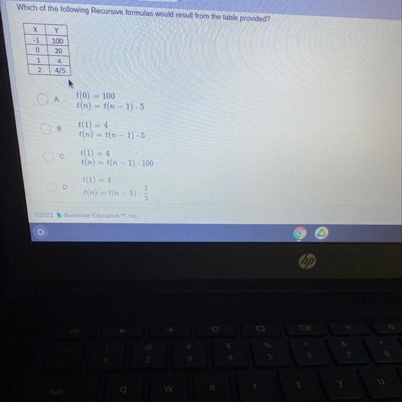 Which of the following recursive formulas would result from the table provided-example-1