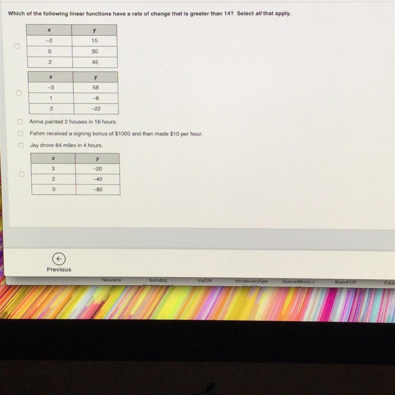 Which of the following linear functions have a rate of change that is greater than-example-1