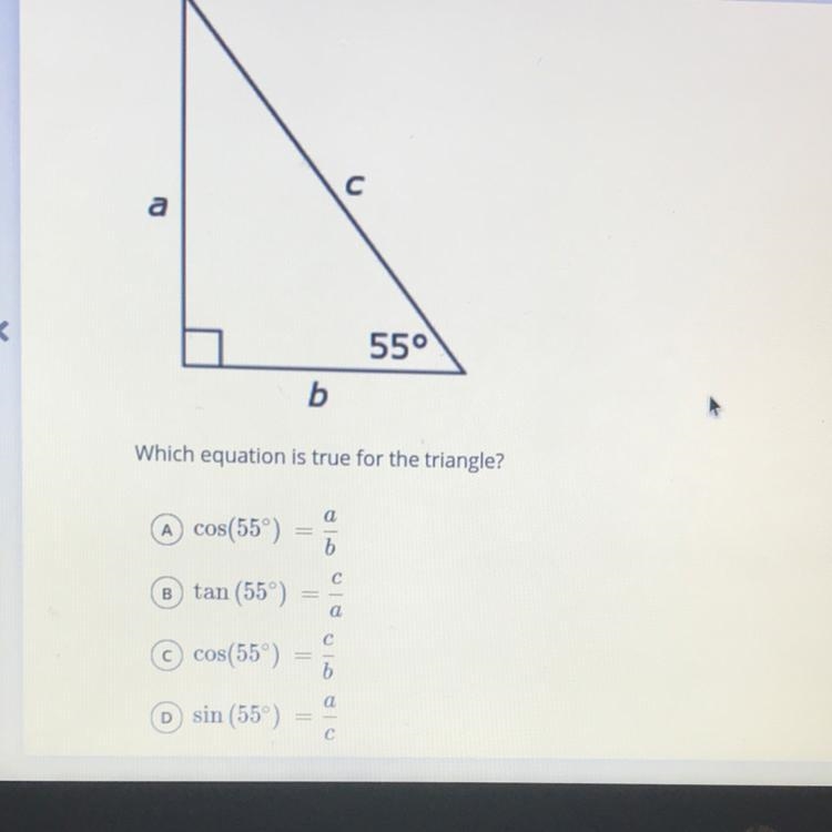 Which equation is true for this triangle?-example-1