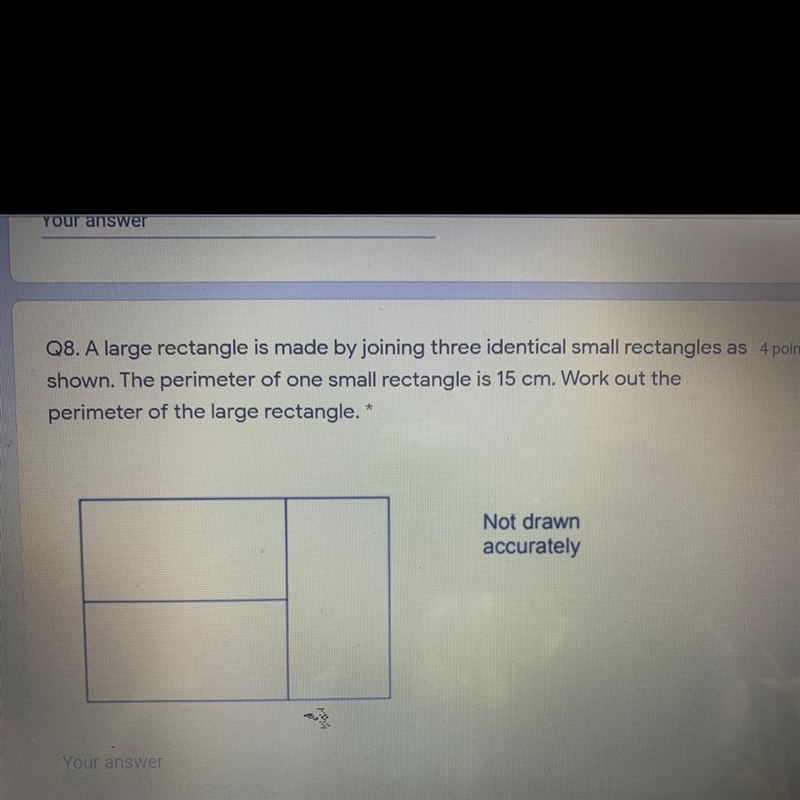 A large rectangle is made by joining three identical small rectangles as 4 points-example-1