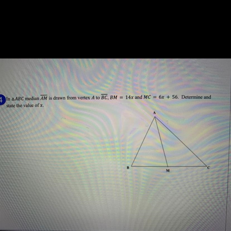 HELP PLEASE I HAVE 15 MINS LEFT In AABC median AM is drawn from vertex A to BC, BM-example-1